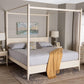Baxton Studio Primrose Mid-Century Ivory Fluted Wood King Size Canopy Bed FredCo
