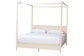 Baxton Studio Primrose Mid-Century Ivory Fluted Wood King Size Canopy Bed FredCo
