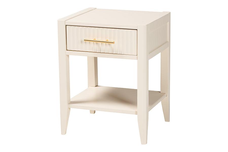 Baxton Studio Primrose Mid-Century Ivory Fluted Wood Queen Size 4-Piece Bedroom Set FredCo