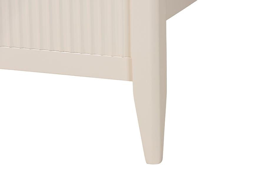 Baxton Studio Primrose Mid-Century Ivory Fluted Wood Queen Size Platform Bed FredCo