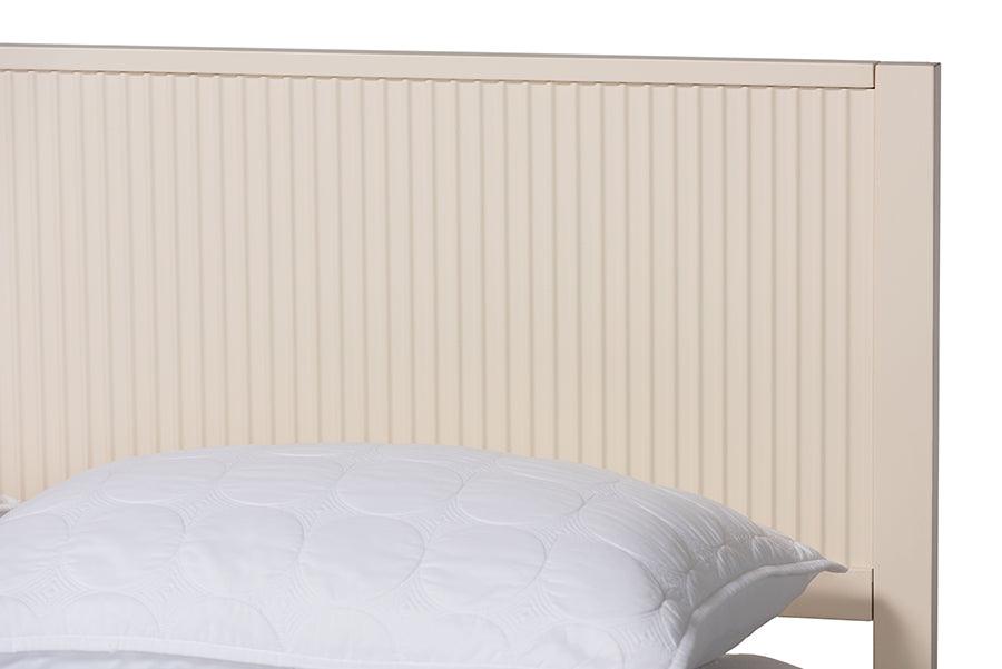 Baxton Studio Primrose Mid-Century Ivory Fluted Wood Queen Size Platform Bed FredCo