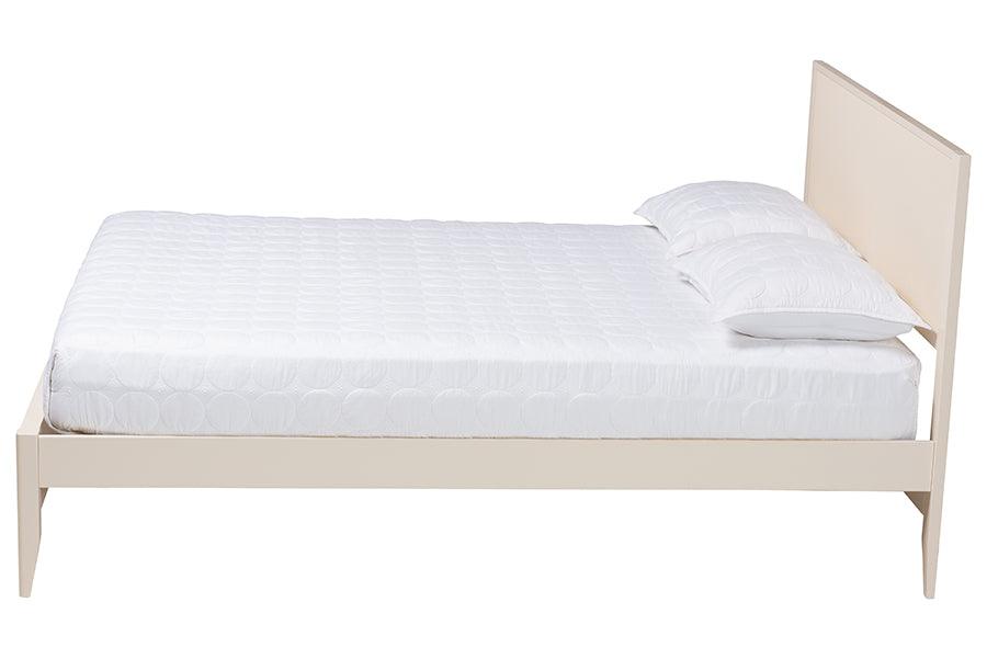 Baxton Studio Primrose Mid-Century Ivory Fluted Wood Queen Size Platform Bed FredCo