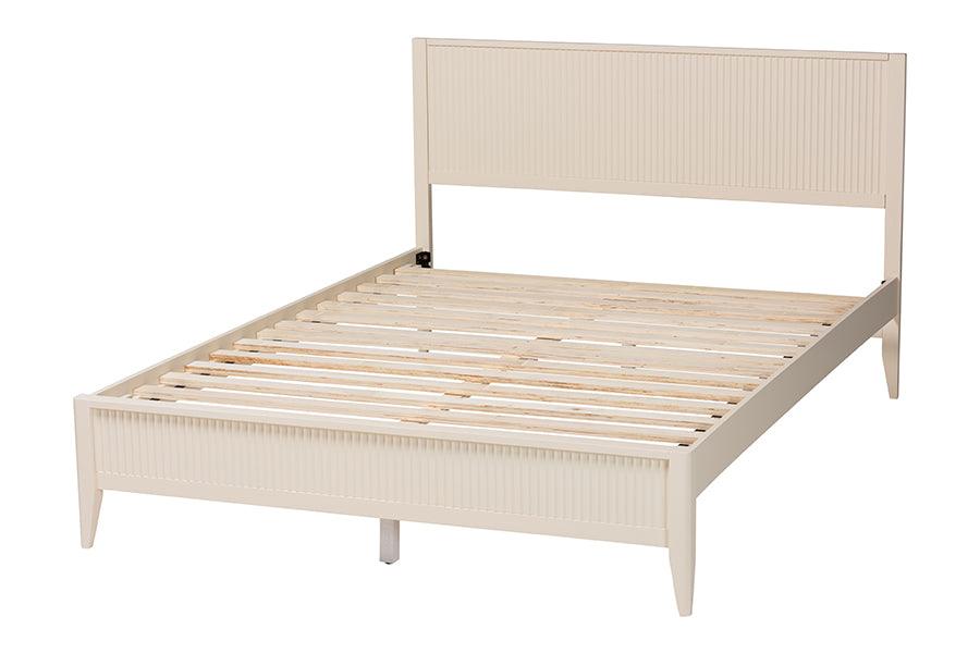 Baxton Studio Primrose Mid-Century Ivory Fluted Wood Queen Size Platform Bed FredCo