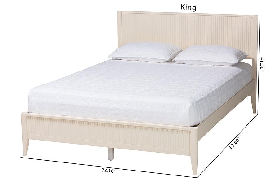 Baxton Studio Primrose Mid-Century Ivory Fluted Wood Queen Size Platform Bed FredCo