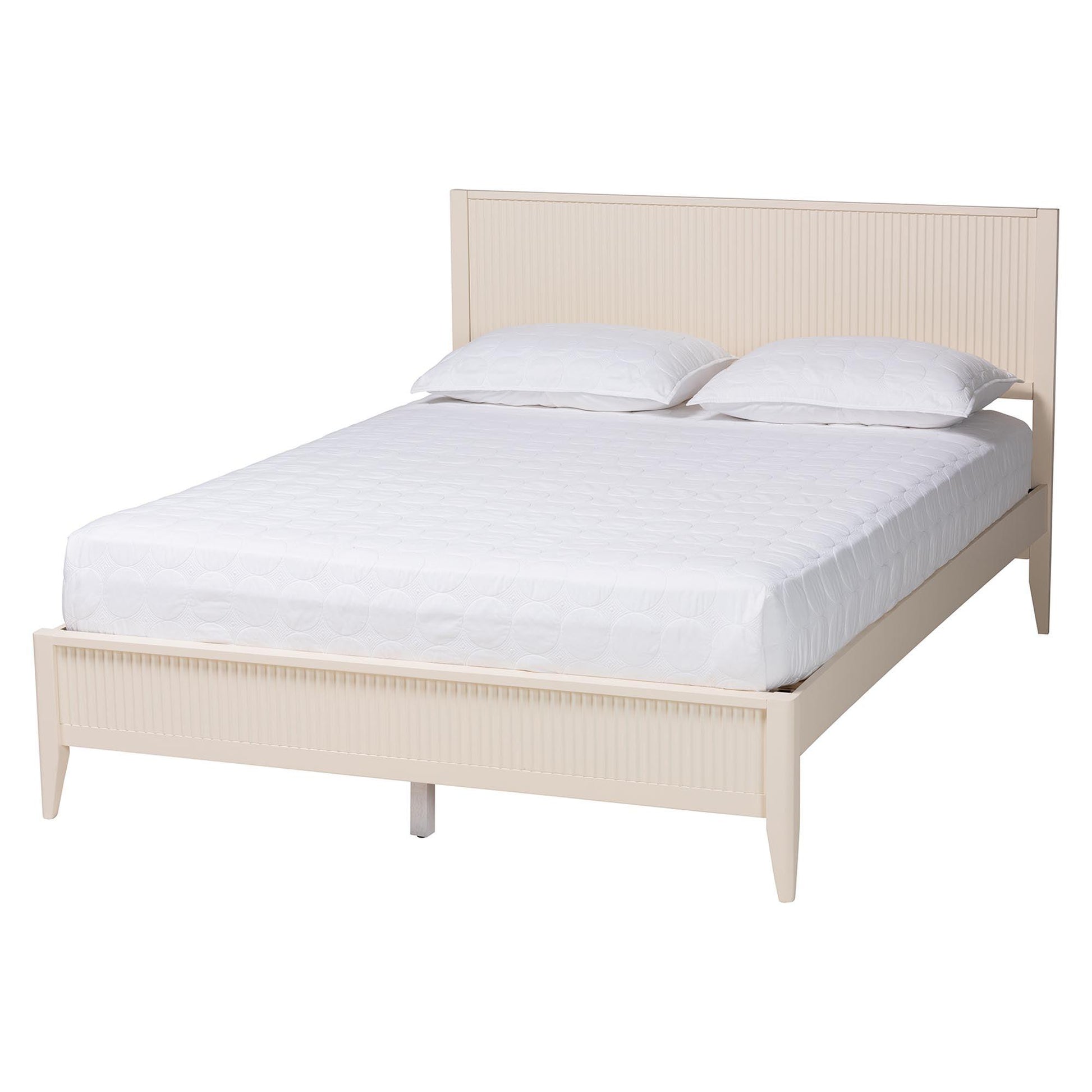 Baxton Studio Primrose Mid-Century Ivory Fluted Wood Queen Size Platform Bed FredCo