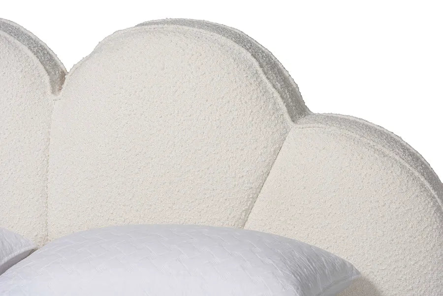 Baxton Studio Queen Barrera Floating Platform Bed with Scalloped Headboard - Low Profile Minimalist Boucle Upholstered Bed Frame, Cream FredCo