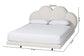 Baxton Studio Queen Barrera Floating Platform Bed with Scalloped Headboard - Low Profile Minimalist Boucle Upholstered Bed Frame, Cream FredCo