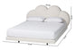 Baxton Studio Queen Barrera Floating Platform Bed with Scalloped Headboard - Low Profile Minimalist Boucle Upholstered Bed Frame, Cream FredCo