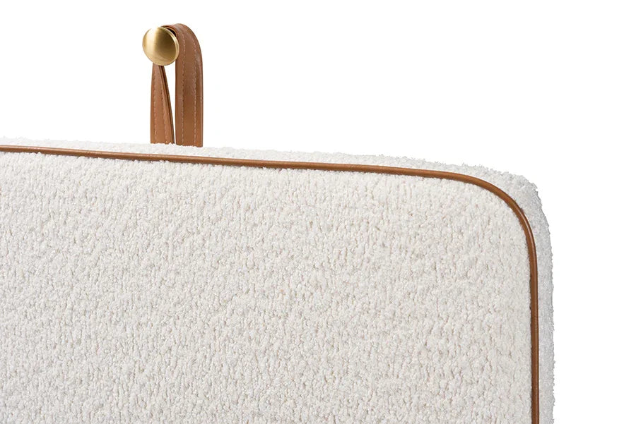 Baxton Studio Queen Belden Boucle Upholstered Wall-Mounted Headboard - Padded Cushion Panel with Faux Leather Piping, Modern Bedroom Accent Piece, Cream FredCo