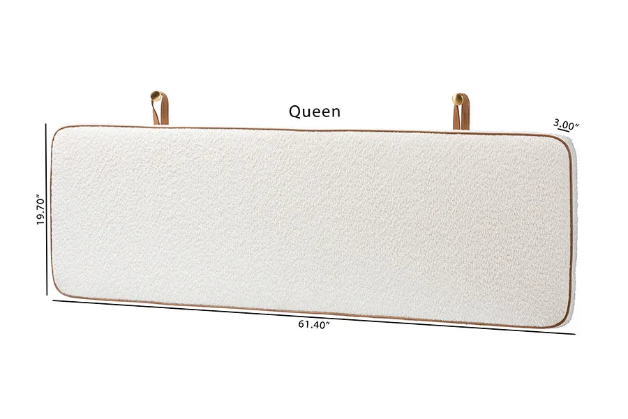 Baxton Studio Queen Belden Boucle Upholstered Wall-Mounted Headboard - Padded Cushion Panel with Faux Leather Piping, Modern Bedroom Accent Piece, Cream FredCo