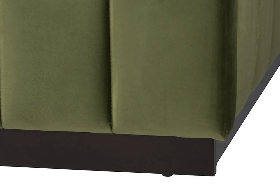 Baxton Studio Queen Granger Velvet Upholstered Platform Bed with Channel Tufted Headboard, Modern Low Profile Bed Frame, Moss Green FredCo