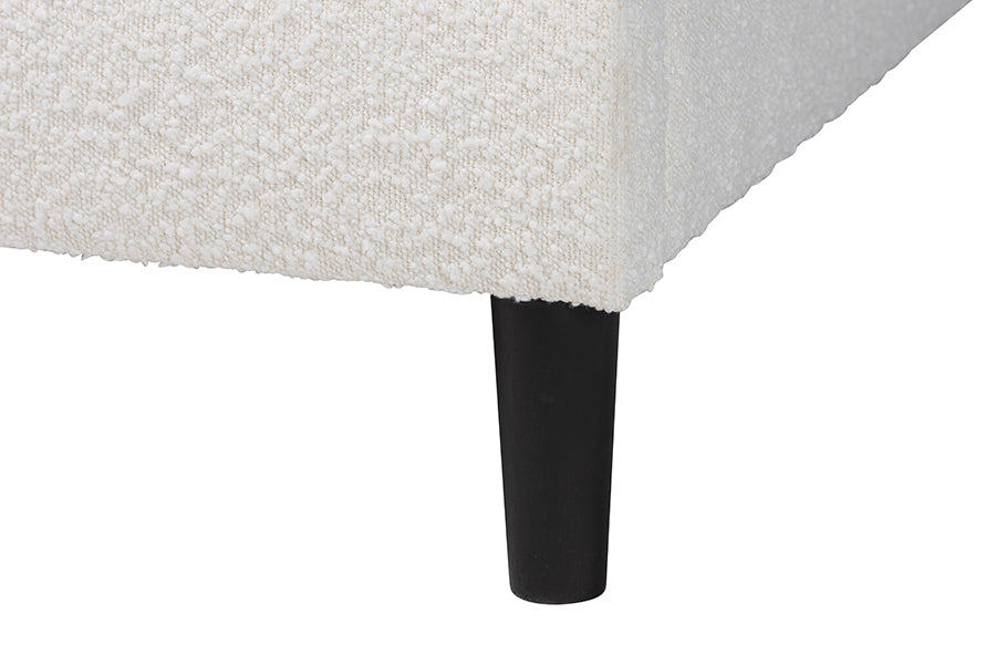 Baxton Studio Queen Size Albion Boucle Upholstered Platform Bed - Soft Fabric Bed Frame with Padded Headboard, Minimalist Design, Cream FredCo