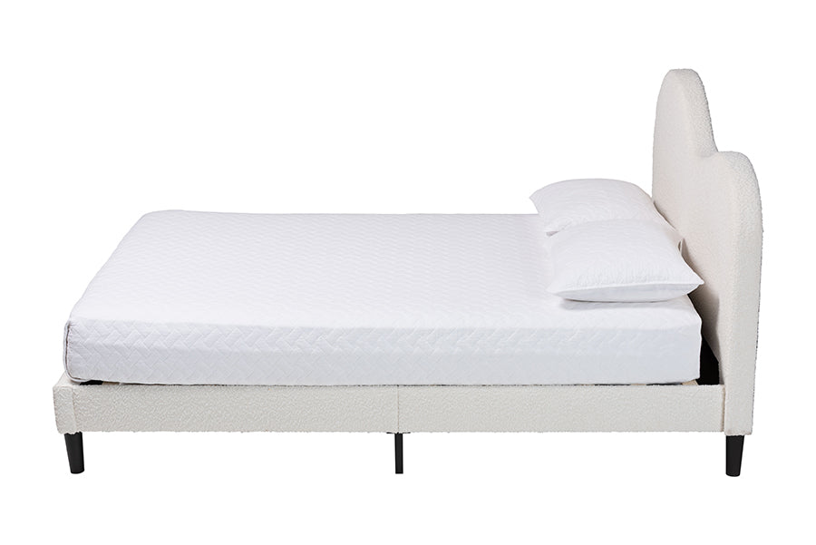 Baxton Studio Queen Size Dalton Boucle Upholstered Platform Bed - Soft Fabric Bed Frame with Headboard, Minimalist Design, Cream FredCo