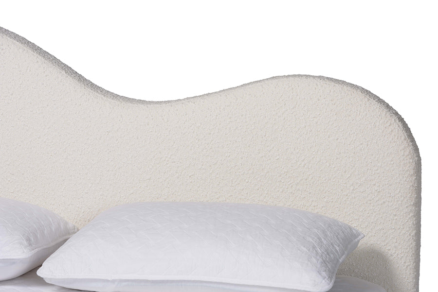 Baxton Studio Queen Size Dalton Boucle Upholstered Platform Bed - Soft Fabric Bed Frame with Headboard, Minimalist Design, Cream FredCo