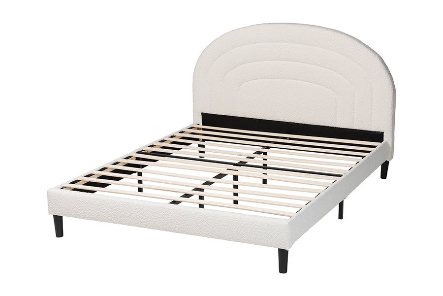 Baxton Studio Queen Size Pelagia Boucle Upholstered Platform Bed FredCo