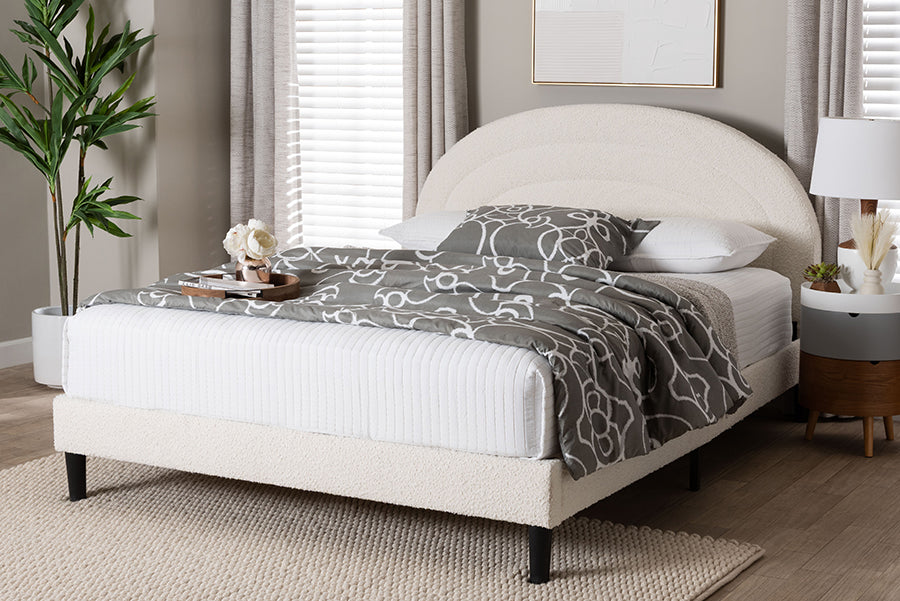 Baxton Studio Queen Size Pelagia Boucle Upholstered Platform Bed FredCo