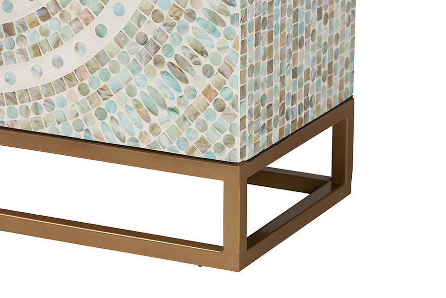 Baxton Studio Quintus Modern Bohemian Multicolor Mother of Pearl and Gold Metal Storage Cabinet FredCo