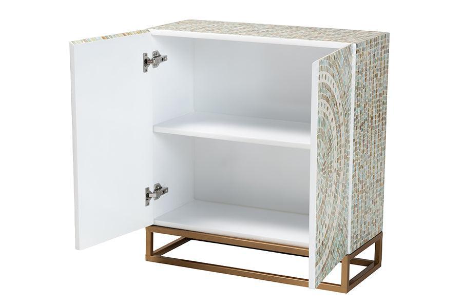 Baxton Studio Quintus Modern Bohemian Multicolor Mother of Pearl and Gold Metal Storage Cabinet FredCo