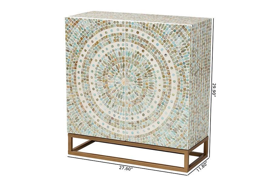 Baxton Studio Quintus Modern Bohemian Multicolor Mother of Pearl and Gold Metal Storage Cabinet FredCo