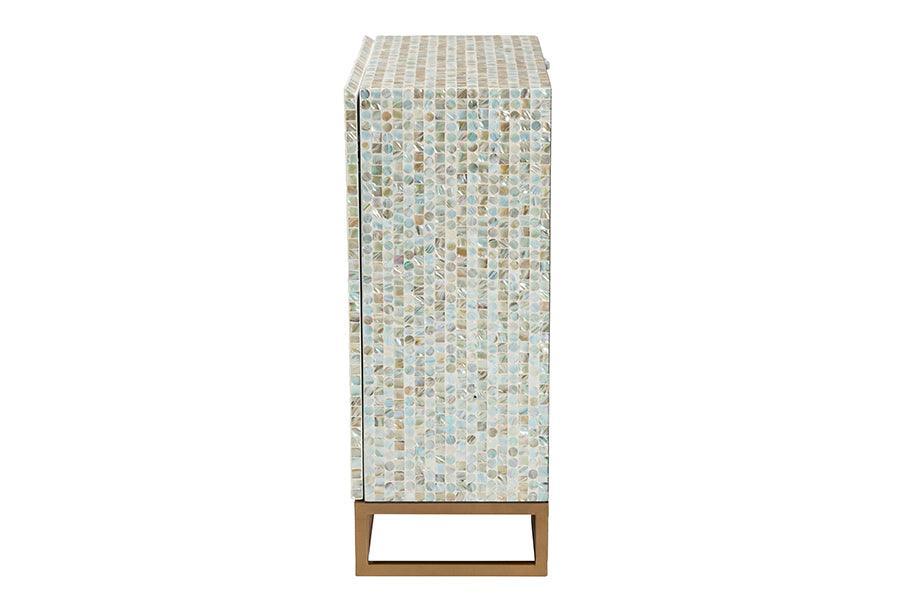 Baxton Studio Quintus Modern Bohemian Multicolor Mother of Pearl and Gold Metal Storage Cabinet FredCo