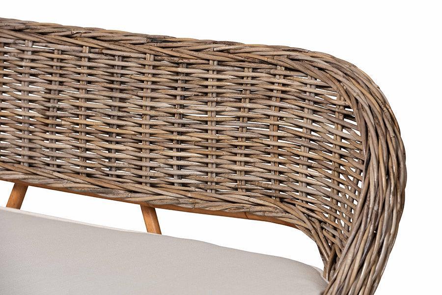 Baxton Studio Raisa Modern Bohemian Greywashed Seagrass Bench and Wood Table 4-Piece Dining Nook Set FredCo