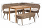 Baxton Studio Raisa Modern Bohemian Greywashed Seagrass Bench and Wood Table 4-Piece Dining Nook Set FredCo