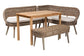 Baxton Studio Raisa Modern Bohemian Greywashed Seagrass Bench and Wood Table 4-Piece Dining Nook Set FredCo