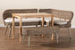 Baxton Studio Raisa Modern Bohemian Greywashed Seagrass Bench and Wood Table 4-Piece Dining Nook Set FredCo