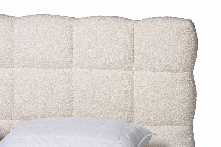 Baxton Studio Ralayna Modern Luxe Ivory Boucle Fabric Queen Size Bed FredCo