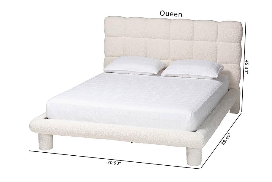 Baxton Studio Ralayna Modern Luxe Ivory Boucle Fabric Queen Size Bed FredCo
