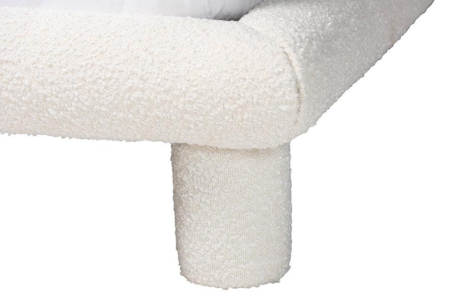 Baxton Studio Ralayna Modern Luxe Ivory Boucle Fabric Queen Size Bed FredCo