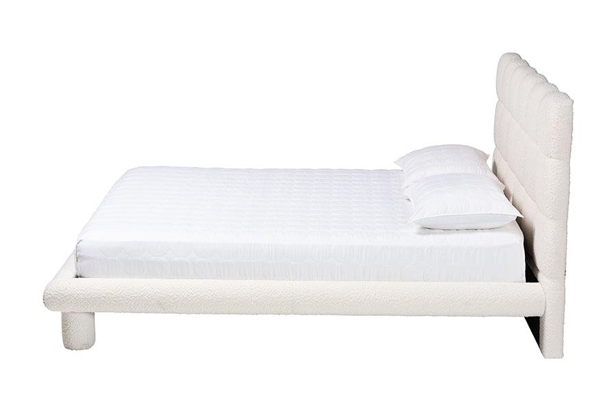 Baxton Studio Ralayna Modern Luxe Ivory Boucle Fabric Queen Size Bed FredCo
