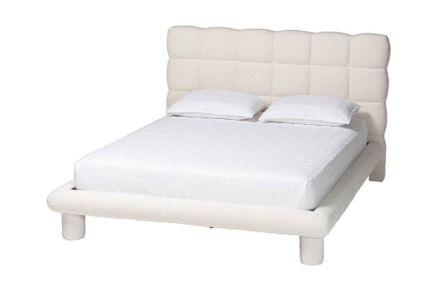Baxton Studio Ralayna Modern Luxe Ivory Boucle Fabric Queen Size Bed FredCo