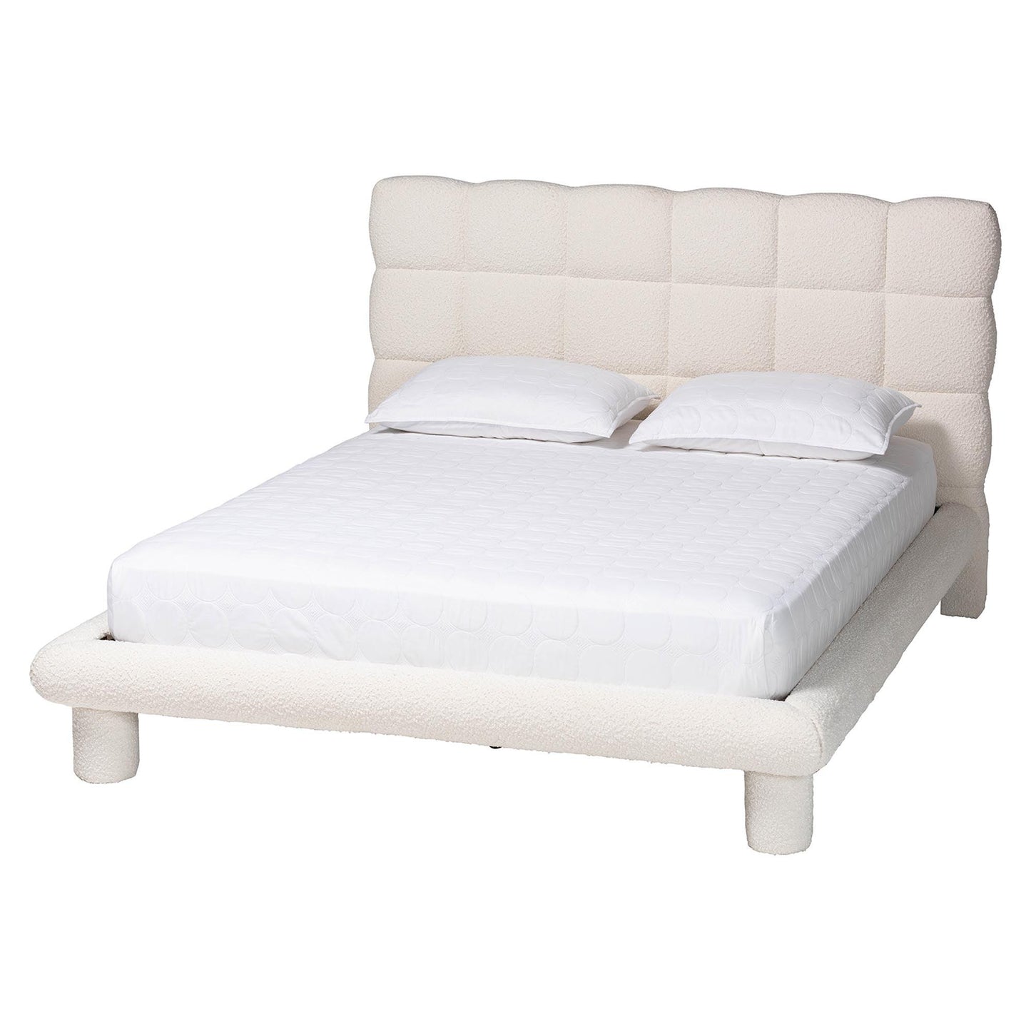 Baxton Studio Ralayna Modern Luxe Ivory Boucle Fabric Queen Size Bed FredCo