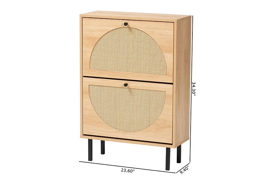 Baxton Studio Remus Wood Shoe Cabinet - 12-Pair Shoe Storage Organizer with 2 Flip Doors, Boho-Chic Compact Hallway or Entryway Furniture FredCo