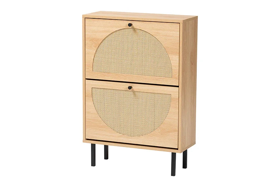 Baxton Studio Remus Wood Shoe Cabinet - 12-Pair Shoe Storage Organizer with 2 Flip Doors, Boho-Chic Compact Hallway or Entryway Furniture FredCo