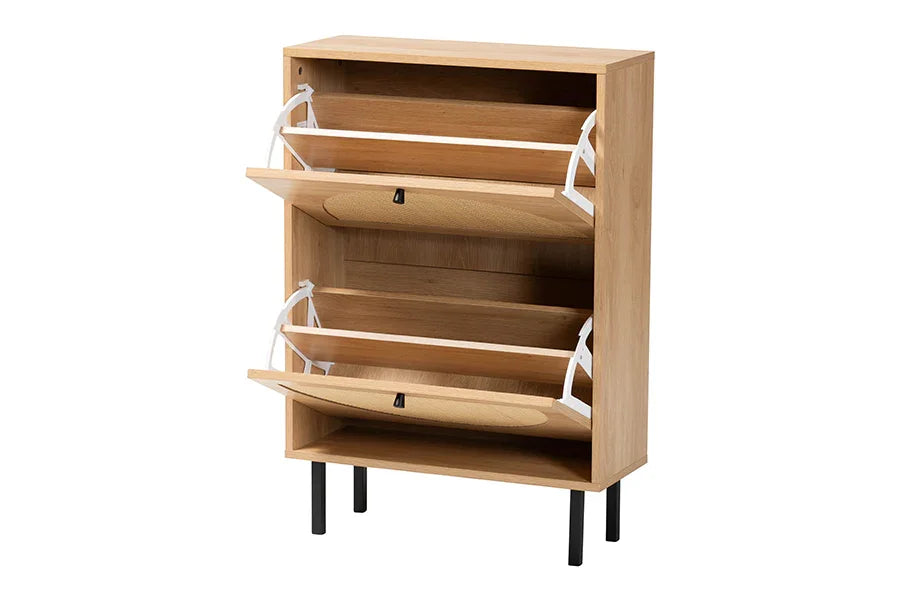 Baxton Studio Remus Wood Shoe Cabinet - 12-Pair Shoe Storage Organizer with 2 Flip Doors, Boho-Chic Compact Hallway or Entryway Furniture FredCo