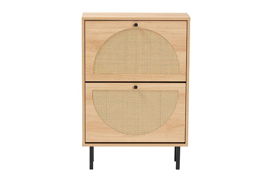 Baxton Studio Remus Wood Shoe Cabinet - 12-Pair Shoe Storage Organizer with 2 Flip Doors, Boho-Chic Compact Hallway or Entryway Furniture FredCo