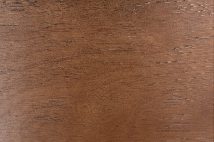 Close-up of mid-century modern wood grain table surface, dining furniture detail