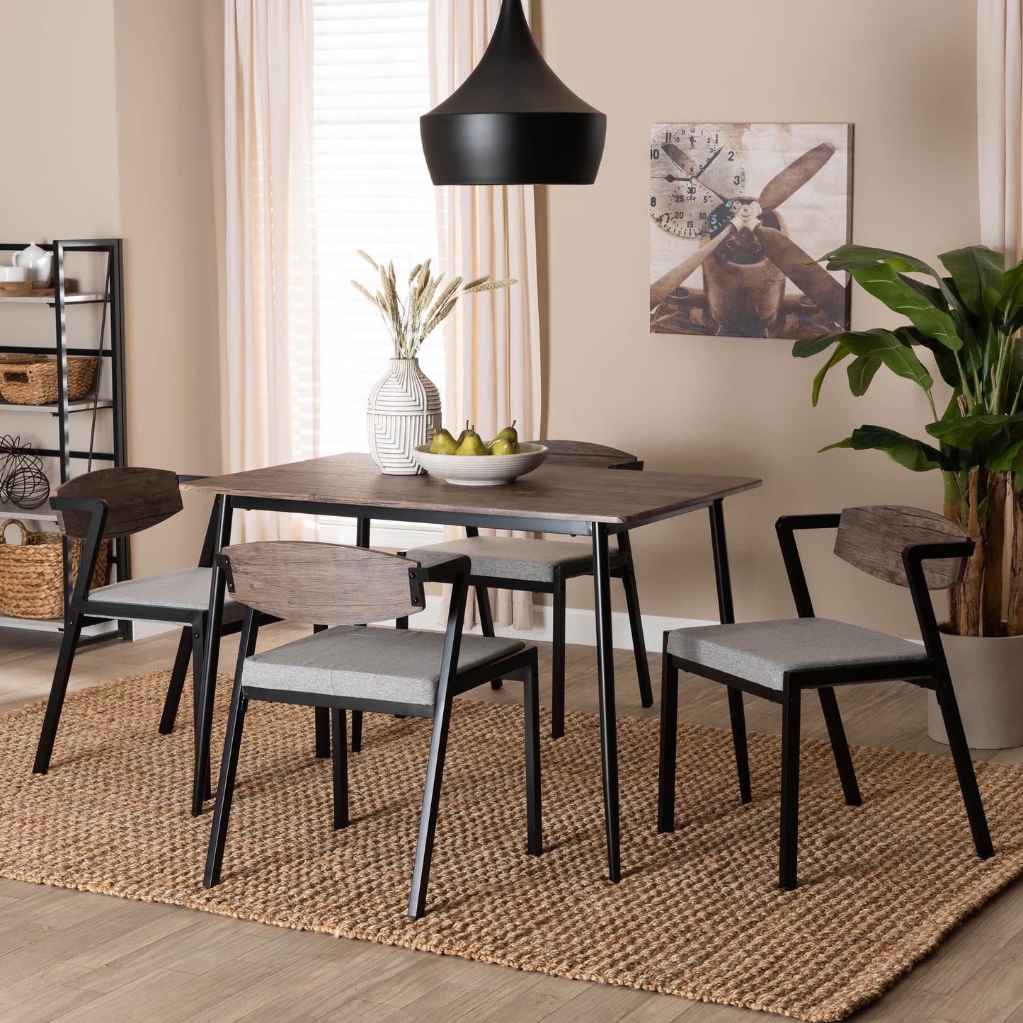 Baxton Studio Revelin Industrial Grey Fabric and Metal Dining Set FredCo
