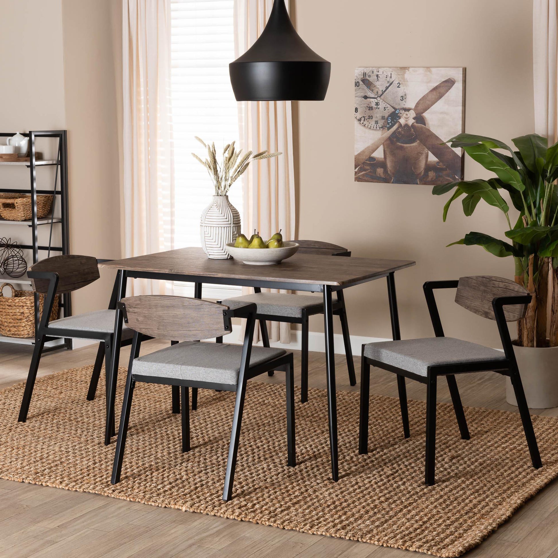 Baxton Studio Revelin Industrial Grey Fabric and Metal Dining Set FredCo
