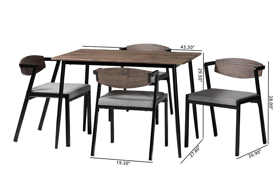 Baxton Studio Revelin Industrial Grey Fabric and Metal Dining Set FredCo