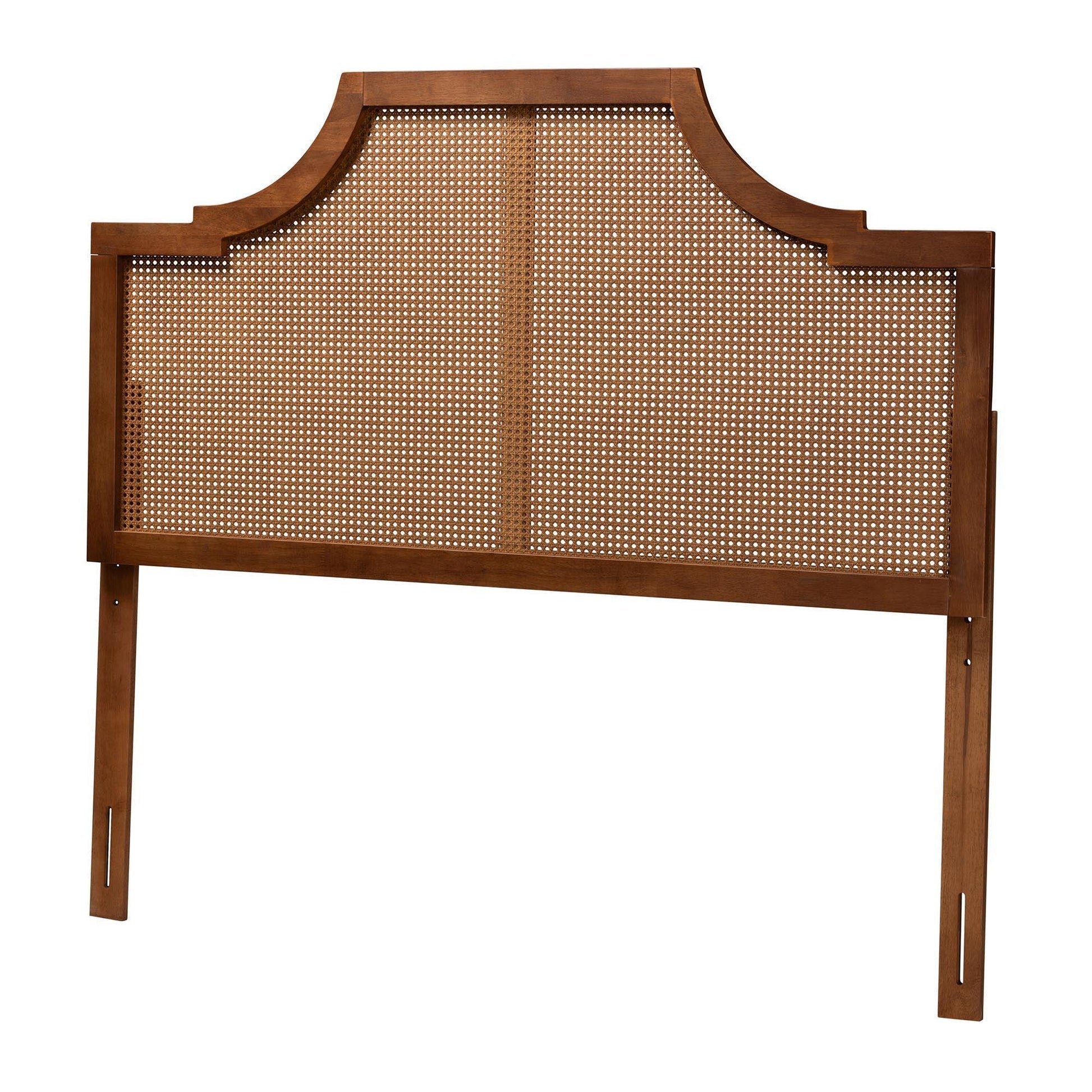 Baxton Studio Risha Mid-Century Modern Ash Walnut Finished Wood and Rattan Headboard FredCo