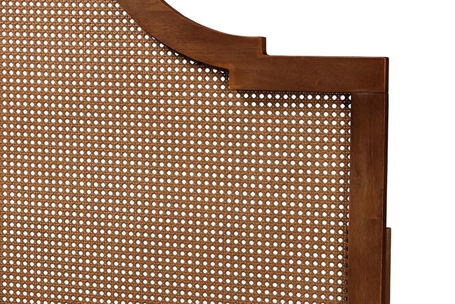 Baxton Studio Risha Mid-Century Modern Ash Walnut Finished Wood and Rattan Headboard FredCo