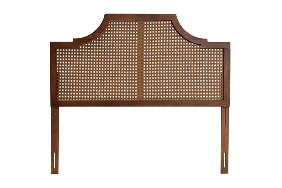 Baxton Studio Risha Mid-Century Modern Ash Walnut Finished Wood and Rattan Headboard FredCo