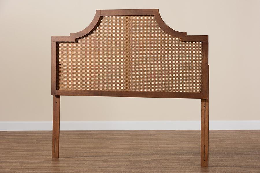 Baxton Studio Risha Mid-Century Modern Ash Walnut Finished Wood and Rattan Headboard FredCo