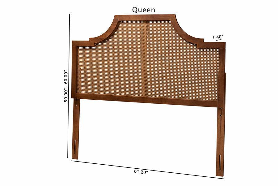 Baxton Studio Risha Mid-Century Modern Ash Walnut Finished Wood and Rattan Headboard FredCo