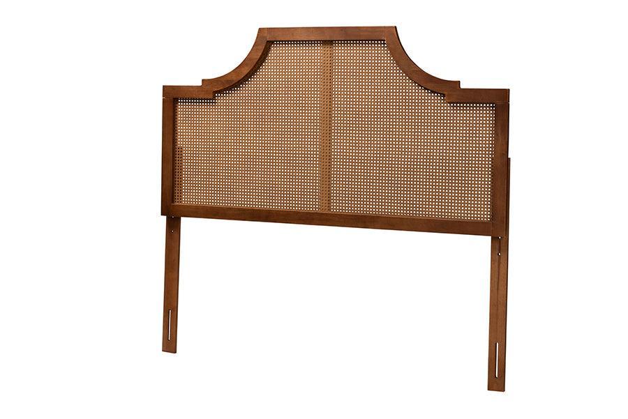Baxton Studio Risha Mid-Century Modern Ash Walnut Finished Wood and Rattan Headboard FredCo