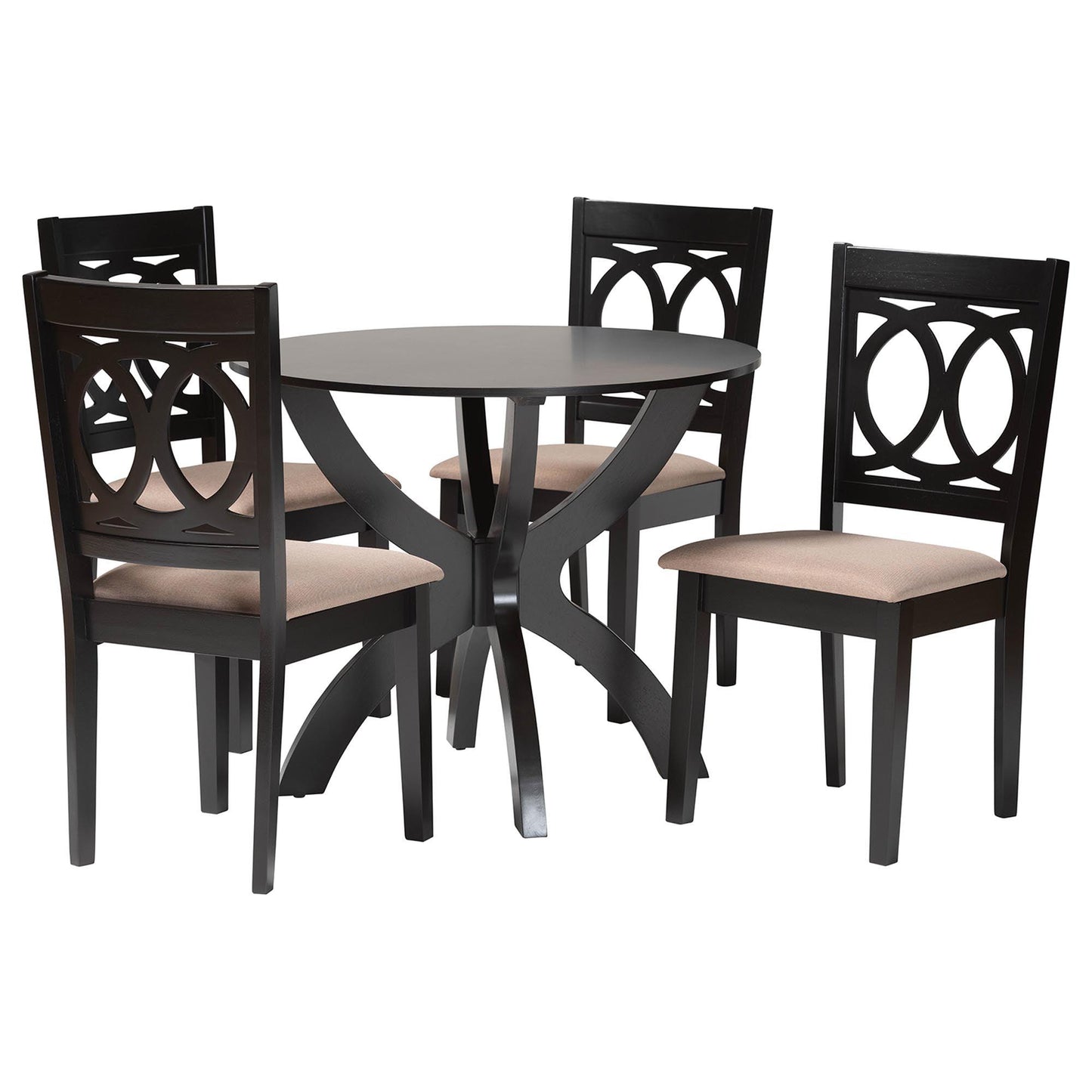 Baxton Studio Rita Modern Sand Dark Brown Finished Wood 5-Piece Dining Set FredCo