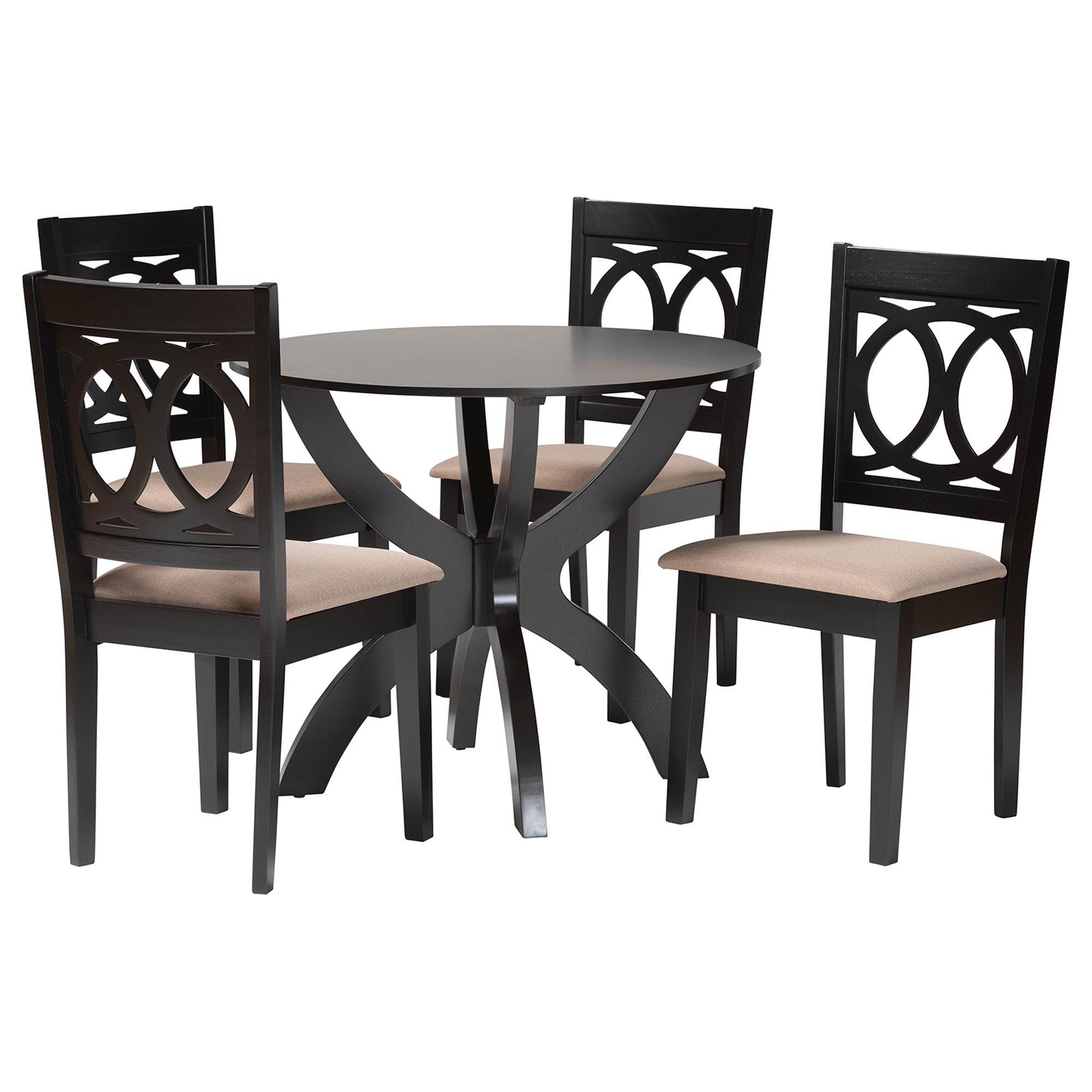 Baxton Studio Rita Modern Sand Dark Brown Finished Wood 5-Piece Dining Set FredCo